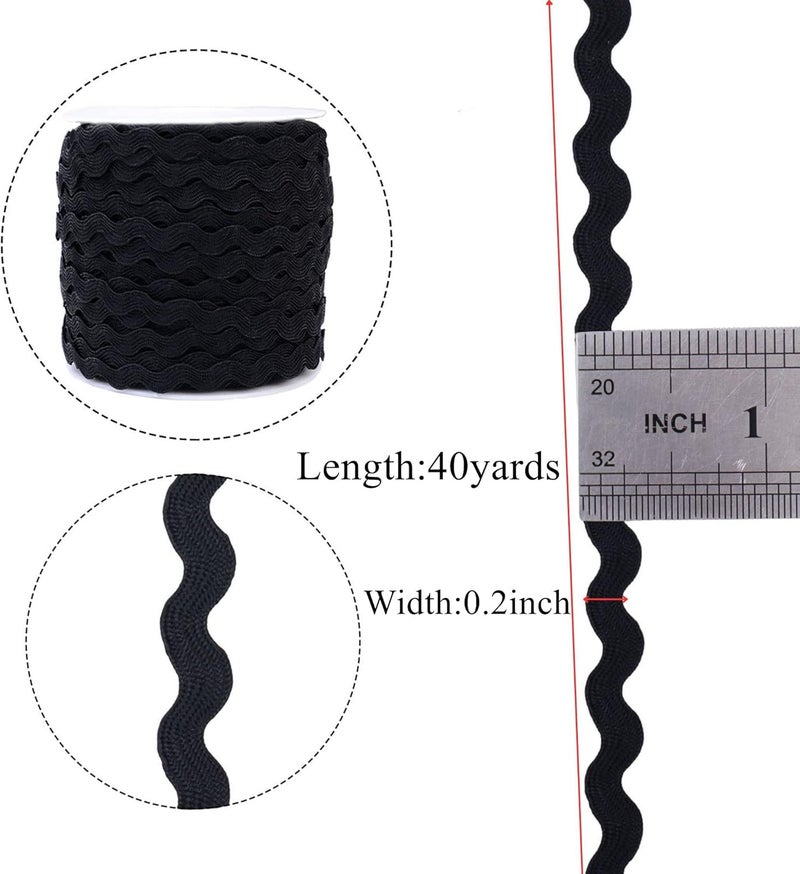 GXTIZAS Rick Rack Wave Bending Fringe Trim 40 Yards Black Lace Ribbon RIC Rac Trim for Sewing Clothes Gift Wrapping Home Party Decoration - Image 2